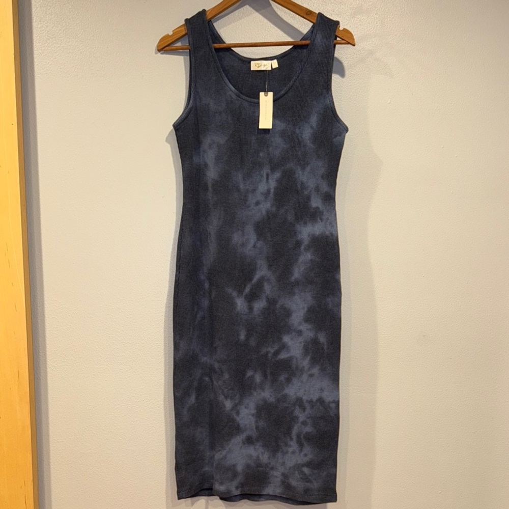 RD Style for Anthropologie Navy Tie-Dye Midi Dress